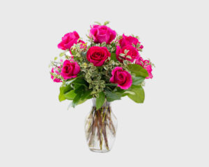 91 Vased One Dozen Pink LS Roses