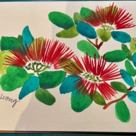 Hand-painted card with Lehua blossoms +$5.99